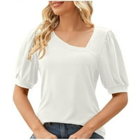 Ženska ljetna puna gudravna bluza s kratkim rukavima, ležerne slim Fit V-izrez Top majice Bijelo l