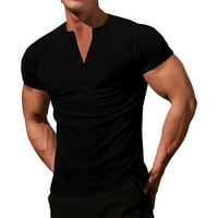 Muška majica pletene rastezanje Henley košulje Workout Slim Fit kratkih rukava majica mišića casual