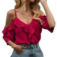 Ženska bluza vrhovi hladno ramena ruffle trim bluza crvene s