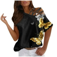 Ženski bluze Ženski modni ležerni temperament Okrugli vrat širok leptir Ispis kratkih rukava s majicom