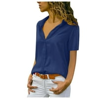 Moonker Womens Tops Košulje za žene obična bluza s kratkim rukavima TEE majica TOP SOLID Office s plava