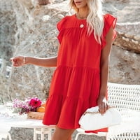 Flowy Haljine za žensko modno prazničko ljeto V izrez kratki ruffle rukavac elastična haljina struka