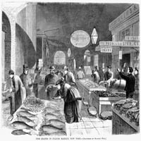 Fulton Fish Market, 1869. N'Fish stoji na Fulton ribarskom tržištu, New York. ' Graviranje drveta, američki, 1869. Poster Print by