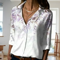 Ženska cvjetna tipka za ispis dolje majice Roll up rufne vrhove okupljene ležerne radne bluze
