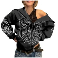 Strungtene žene Zip up w eb Print duksevi Grafički duksevi dugih rukava pulover jakne Srednja odjeća