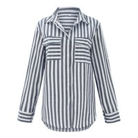 Ženska prugasta gumb dolje majice Ležerne prilike dugih rukava V izrez Bluze s džepovima