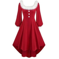 Dezsed Womens Vintage haljina čišćenje Žene ljetni modni modni gumb s dugim rukavima Čvrsti kvadratni vrat Vintage božićna zabava Swrece haljina crvena xxl