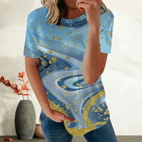 Ženski ukrasni mramorni print Tine dye kratki rukav Crewneck Mekani kombinirani bluza od tunika 3D Print Graphic Tees Tops Popust Plavi XL