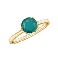 Rosec Jewels CT Okrugli zeleni smaragdni Prsten za pasijans za žene - May Rođač, 14k žuto zlato, US