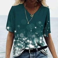 Ženski vrhovi V-izrez Ženska bluza Ležerne prilike Cvjetne ljetne kratke majice Tamnozeleni XL
