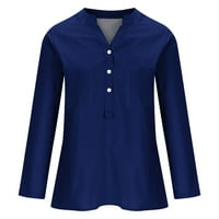 Cleance Ženski vrhovi, žensko ljetno casual bluza s dugim rukavima V izrez čvrste vrhove majica, Navy