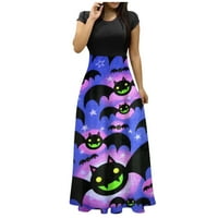 HHEI_K Flashwomen's Fashion Halloween Print Okrugli vrat Maxi haljina Maxi s kratkim rukavima