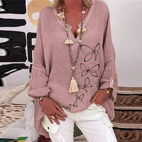 Ženski vrhovi ženske bluze dugih rukava Ležerne prilike tiskane majice V-izrez ljetne tuničke košulje