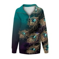Fartey gromobrani danas Zip Up Dukserice Žene Jesen modni feather Print Zipper rever-pulover Majice