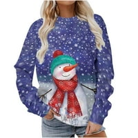 Ružni božićni džemper za žene modni simpatični Xmas Snowman print Crewneck dukseri dugi rukav pulover