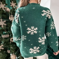 Dahich ženski božićni džemper smiješan božićni ružni pulover snježne pahuljice dugih rukava majica zelena