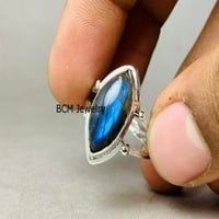 Sterling srebrni prsten za muškarce i žene, labradoritetni prsten dragulja jedinstvenog ručno izrađenog