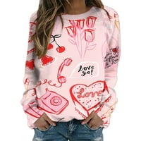 Sehao Valentines Day Dukseri za žene Vole Heart Pismo Ispiši duks labave grafike grafički puloveri Ters Hindless Dukserice Pink Poliester Spande 2XL
