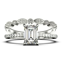 Art Deco 2. Carat Emerald Cut Diamond Moissanite Angažman, vjenčani prsten u sterlingu srebrna sa 18k