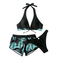 Ženski kupaći kostimi Seksi Split Bikini Halter Gatches Ispiši tri kupaće kostim za žene zelene m