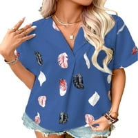 Paille ženske bluze kratki rukav vrhovi rever izrez košulje sa otvorenim plažom Tunika majica plava