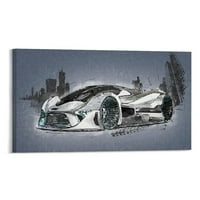 Srebrni sportski automobilski akvarel slikanje platno Zidno umjetnost bez uokvirenog, modernog domaćeg