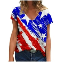 4. jula Američka zastava za žene za žene Pejock ženska majica kratkih rukava s kratkim rukavima V-izrez