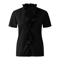 Ženska bluza Summer Ruckel V-izrez kratki rukav, pune boje, pustine casual dressy majica TOP Trendy
