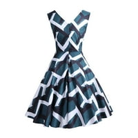 Dianli Womens Formalno Ljeto Vintage Print Midi haljina V-izrez bez rukava bez rukava Swirt haljina