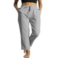 Jedno otvaranje ženskih pamučnih posteljine pantalone casual vuče visokog struka Lood Wide noga ravne udarne hlače sa džepovima