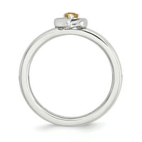 Le & Lu Sterling Silver Silver Spackanje Citrinski srčani prsten LAL7718