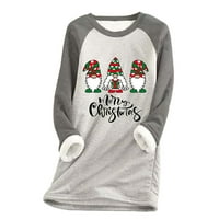 Ženske božićne majice Crew Crt Dugi rukav modni casual bluze Slatka grafička runa obložen termički pulover