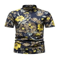 Muška majica cvjetni print majica Henley vrat Tops Hawaiian Ljetne košulje za odmor Tee Style f XL