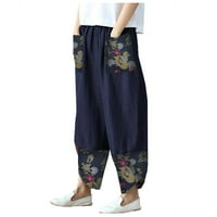 Posteljine hlače za žene široke noge Žene Ležerne prilike pamučne posteljine patchwork nepravilne hlače