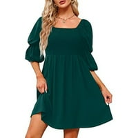 Žene oblače dužine koljena Square Decline rukava Mini cvjetna ležerna ženska ljetna haljina zelena 2xl