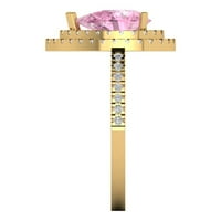2. CT sjajan kruški rez simulirani ružičasti dijamant 14k žuti zlatni halo pasijans sa akcentima veličine