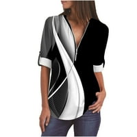 Fall vrhovi za žene Žene ljetne tiske s dugim rukavima Zip Casual Tunic V-izrez za bluzu za bluzu od