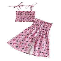 GENUISKIDS Kid Girl Ljeto odijelo Flamingo tiskani krajevi špageti remen ruched useri + gumbe ukrašavanje