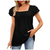 Ženski vrhovi ženski modni kvadratni čipka majica kratkih rukava majica s punim bojama Tunički vrh