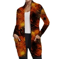Žene Fall Cardigan kostur bundeve print kaput casual sredine zabave tanka jakna sa džepom