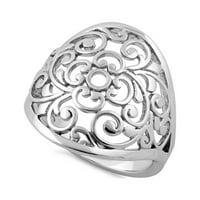 Sterling srebrni oksidirani platinati sabirani filigranski cvijet kaverski prsten