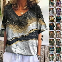 Womens V izrez Top modne ležerne tiskane bluze s kratkim rukavima XL
