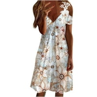 LOPECY-STA Ležerne haljine cvjetne turnesne haljine za žene kratki rukav V izrez narančasta - 2xl