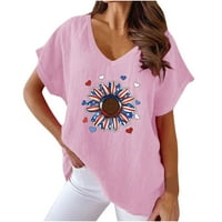 Ecqkame USA zastava za zastavu za žene čišćenje Žene V-izrez Print T-majice Modne udobne ženske bluze
