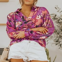 Aststylish Womens cvjetni bluze Ljeto casual v izrez košulja Lantern dugih rukava bluza Sažetak print