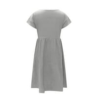 FINELYLOVE Formalno MIDI haljina Ležerna haljina V-izrez Čvrsti kratki rukav A-linijski sivi