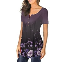 Ženske bluze i vrhovi Dressy ljeto, ženski cvjetni tiskani kratki rukav Spring Henley majica nagnuta