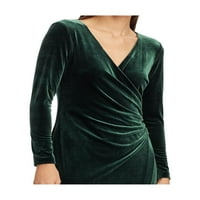 Ralph Lauren ženski zeleni okupili s dugim rukavima V rect iznad tijela za zabavu koljena con haljina