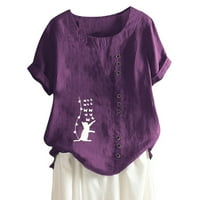 Feternal Fashion Womens Ležerni cvjetni tisak Pamuk posteljina vez majica kratkih rukava Top Dressy