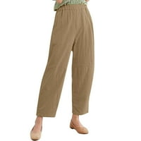 Ležerne pantalone za žene Pamučne posteljine povremene hlače za elastične struke Žene izgubljene hlače